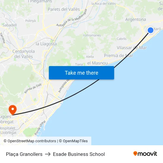 Plaça Granollers to Esade Business School map