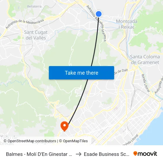 Balmes - Molí D'En Ginestar to Esade Business School map