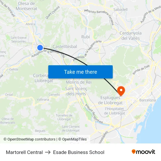 Rodalies - F.G.C. Martorell Central to Esade Business School map