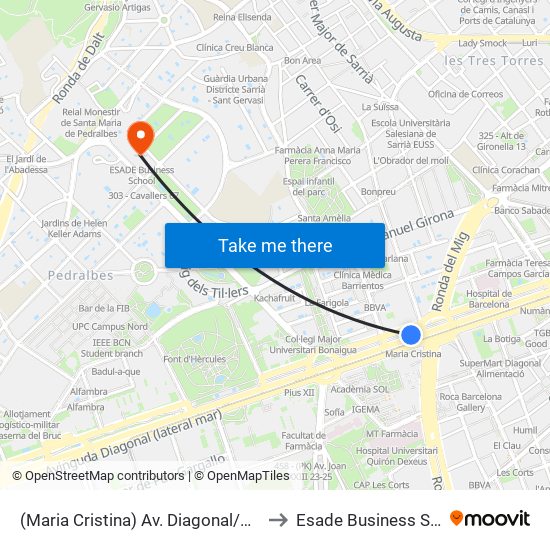 (Maria Cristina) Av. Diagonal/Dr. Ferran to Esade Business School map