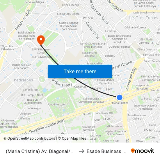 Diagonal - Maria Cristina to Esade Business School map