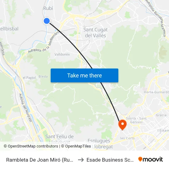 Rambleta De Joan Miró (Rubí+D) to Esade Business School map