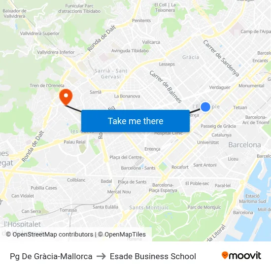 Pg De Gràcia-Mallorca to Esade Business School map