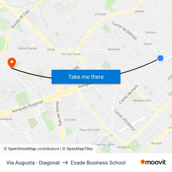 Via Augusta - Diagonal to Esade Business School map