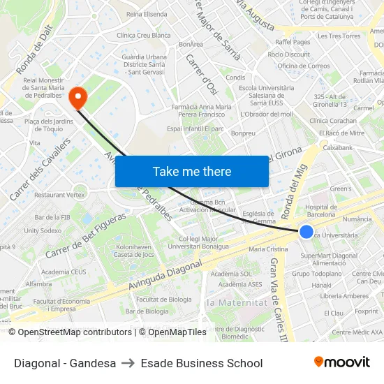 Diagonal - Gandesa to Esade Business School map