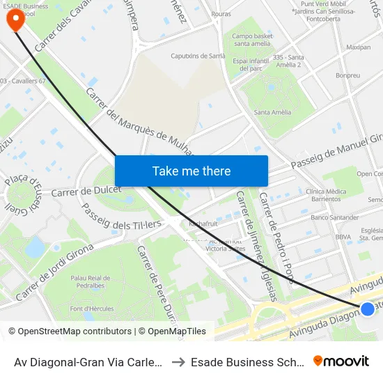 Av Diagonal-Gran Via Carles III to Esade Business School map
