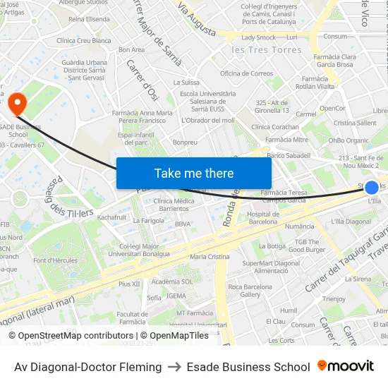 Av Diagonal-Doctor Fleming to Esade Business School map