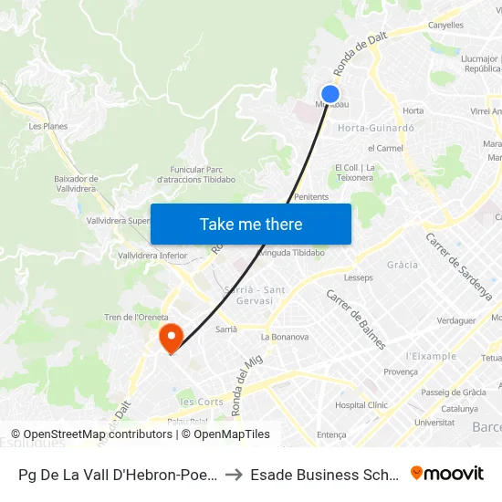 Pg De La Vall D'Hebron-Poesia to Esade Business School map