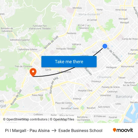 Pi I Margall - Pau Alsina to Esade Business School map
