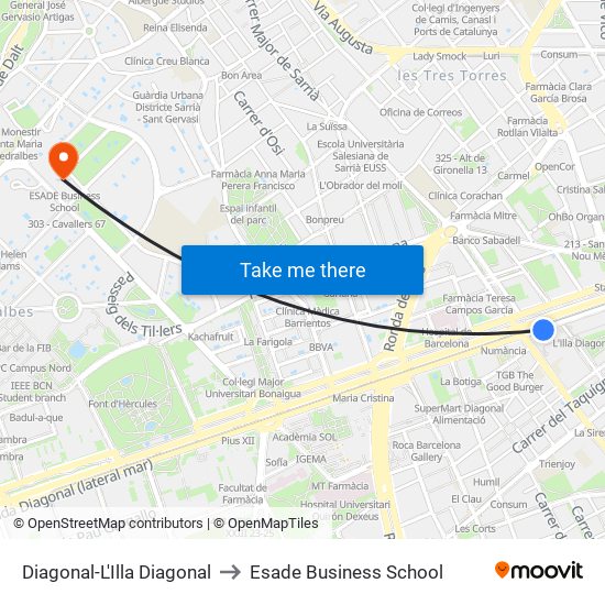 Diagonal-L'Illa Diagonal to Esade Business School map