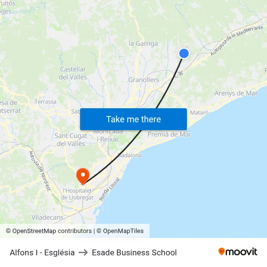 Alfons I - Església to Esade Business School map