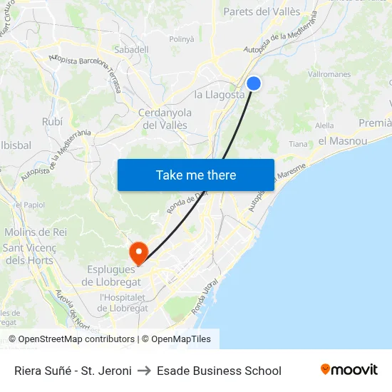 Riera Suñé - St. Jeroni to Esade Business School map