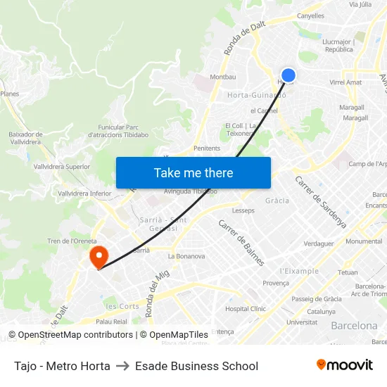 Tajo - Metro Horta to Esade Business School map