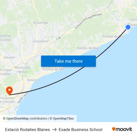 Estació Rodalies Blanes to Esade Business School map