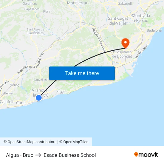Aigua - Bruc to Esade Business School map