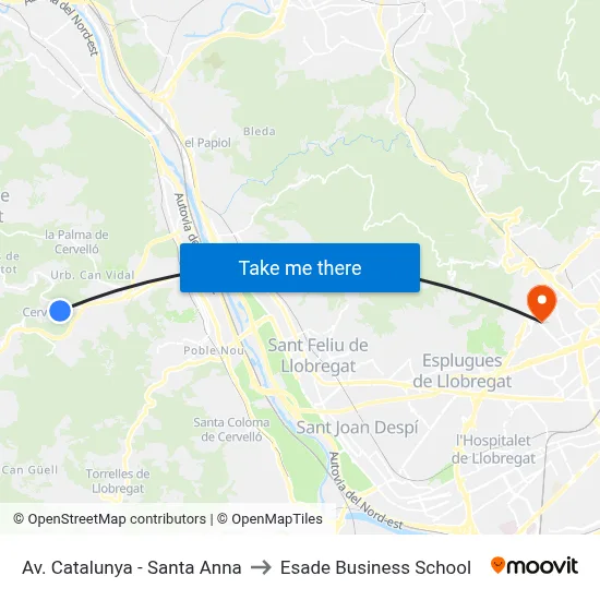Av. Catalunya - Santa Anna to Esade Business School map