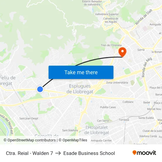 Ctra. Reial - Walden 7 to Esade Business School map