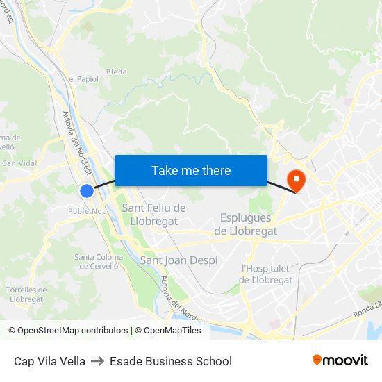 Cap Vila Vella to Esade Business School map