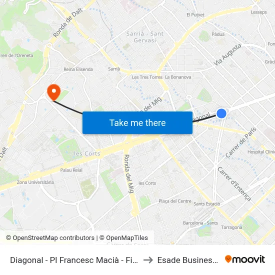 Diagonal - Pl Francesc Macià - Final De Trajecte to Esade Business School map