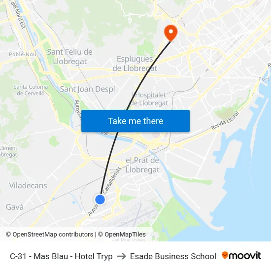 C-31 - Mas Blau - Hotel Tryp to Esade Business School map
