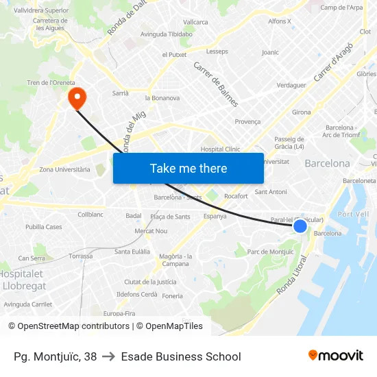 Pg. Montjuïc, 38 to Esade Business School map