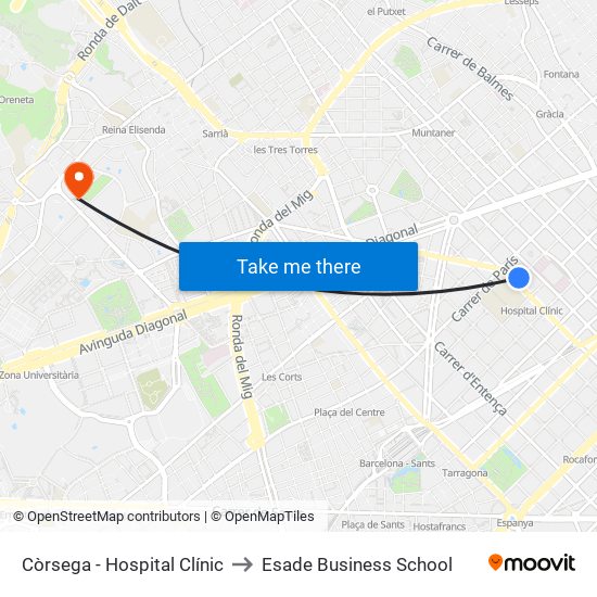 Còrsega - Hospital Clínic to Esade Business School map