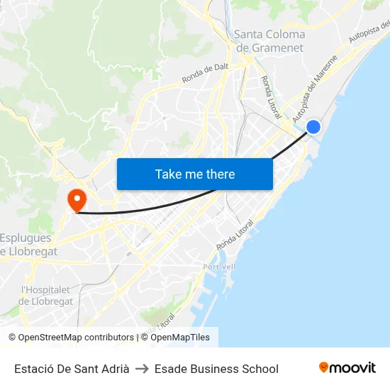 Estació De Sant Adrià to Esade Business School map