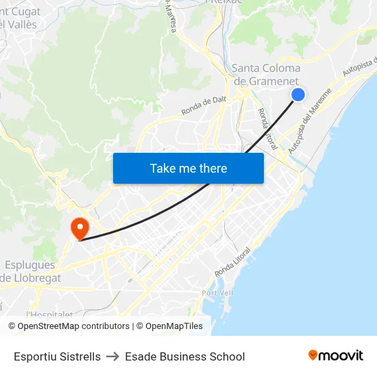 Esportiu Sistrells to Esade Business School map