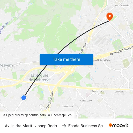 Av. Isidre Martí - Josep Rodoreda to Esade Business School map