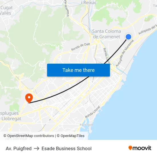 Av. Puigfred to Esade Business School map