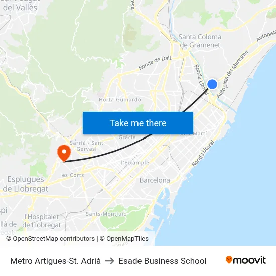 Metro Artigues-St. Adrià to Esade Business School map