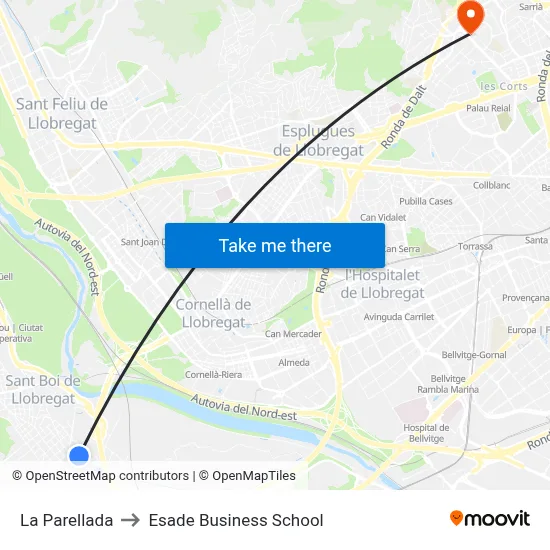 La Parellada to Esade Business School map