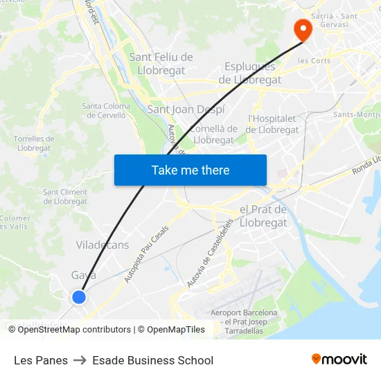 Les Panes to Esade Business School map