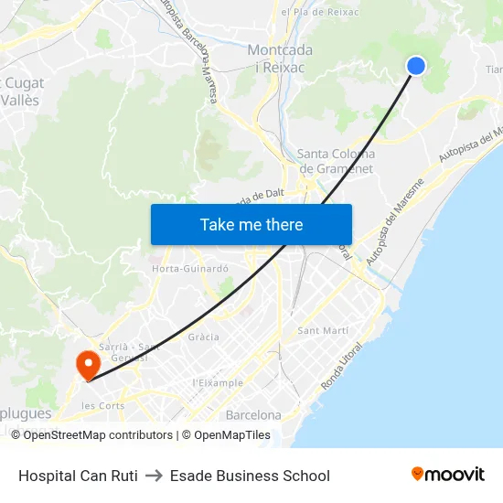 Hospital Can Ruti to Esade Business School map