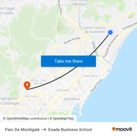 Parc De Montigalà to Esade Business School map