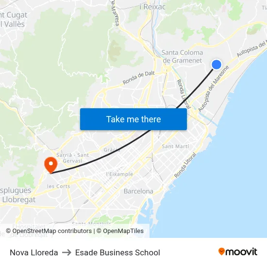 Nova Lloreda to Esade Business School map