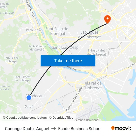 Canonge Doctor Auguet to Esade Business School map