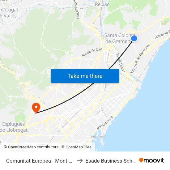 Comunitat Europea - Montigalà to Esade Business School map