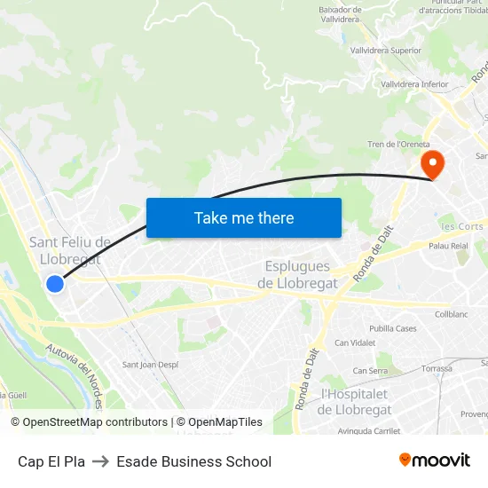 Cap El Pla to Esade Business School map