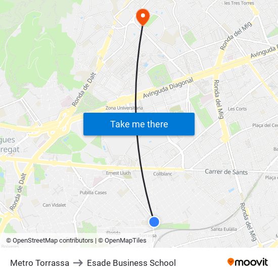 Metro Torrassa to Esade Business School map