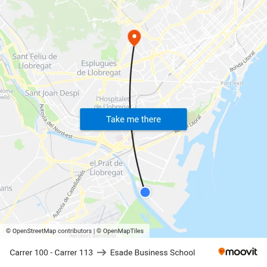 Carrer 100 - Carrer 113 to Esade Business School map