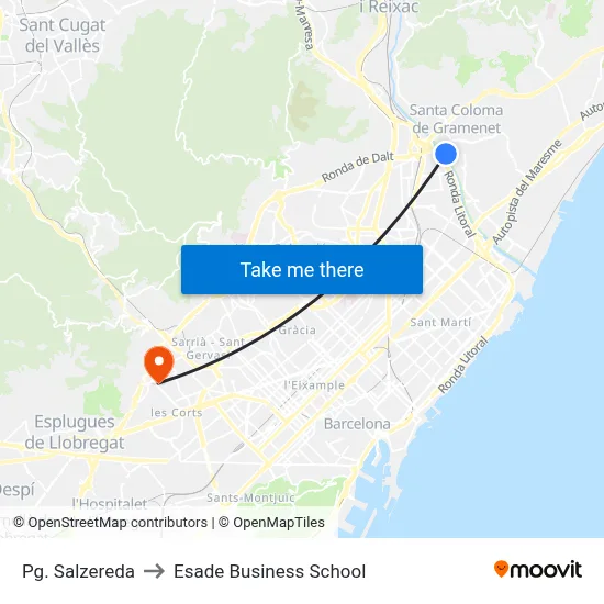 Pg. Salzereda to Esade Business School map