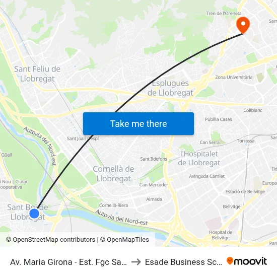 Av. Maria Girona - Est. Fgc Sant Boi to Esade Business School map
