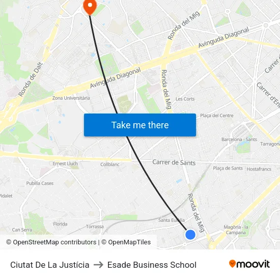 Ciutat De La Justícia to Esade Business School map