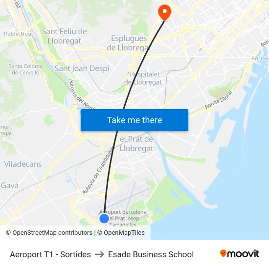 Aeroport T1 - Sortides to Esade Business School map