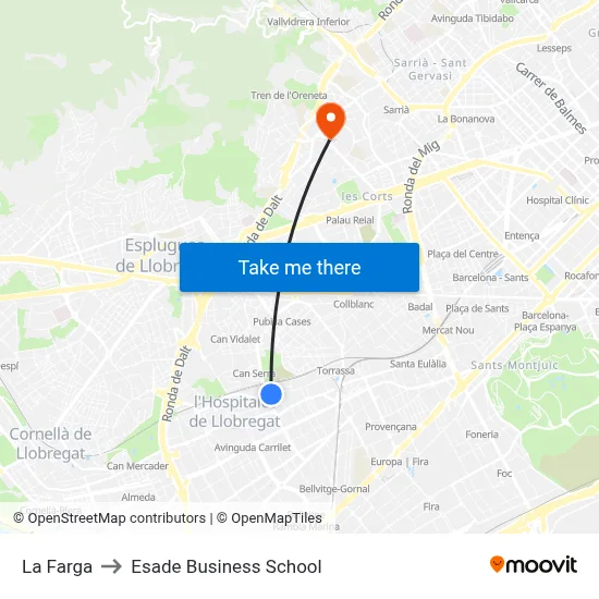 La Farga to Esade Business School map