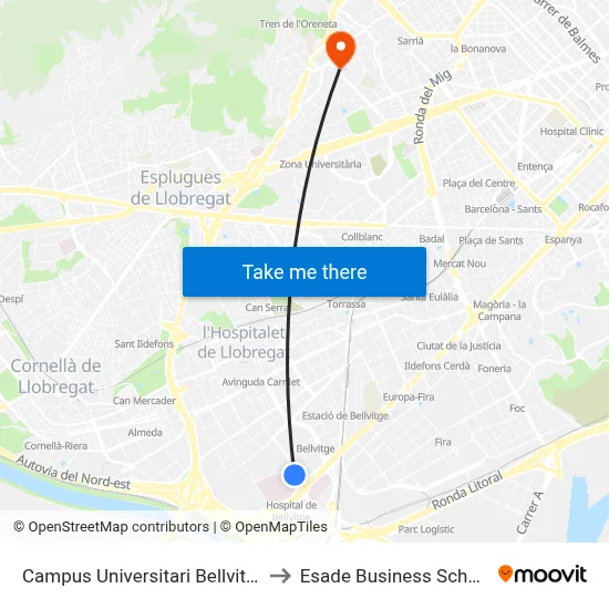Campus Universitari Bellvitge to Esade Business School map