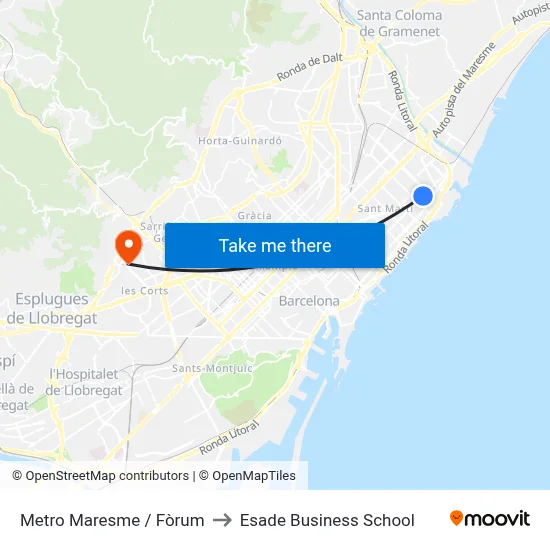 Metro Maresme / Fòrum to Esade Business School map