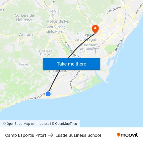 Camp Esportiu Pitort to Esade Business School map