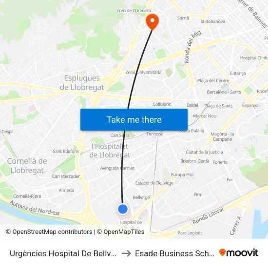 Urgències Hospital De Bellvitge to Esade Business School map